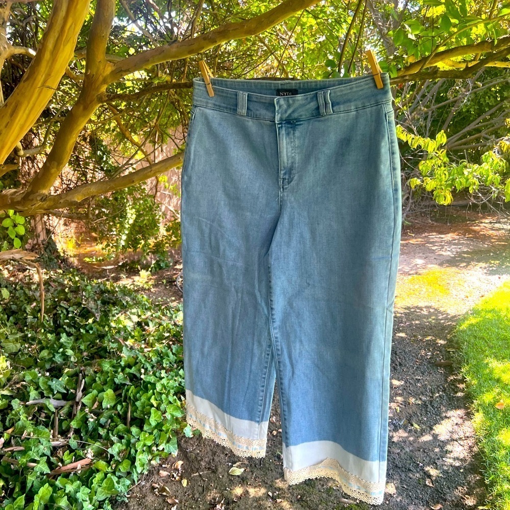 NYDJ Light Blue Flare Jeans with Cream Lace Hem 👖